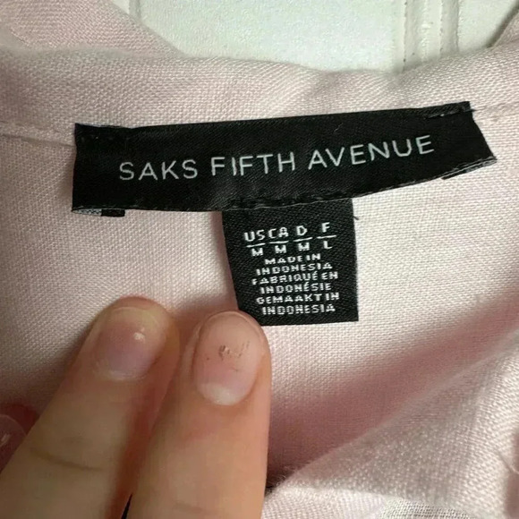 Saks Fifth Avenue pink Linen button up long sleeve size medium C40 - Picture 2 of 6